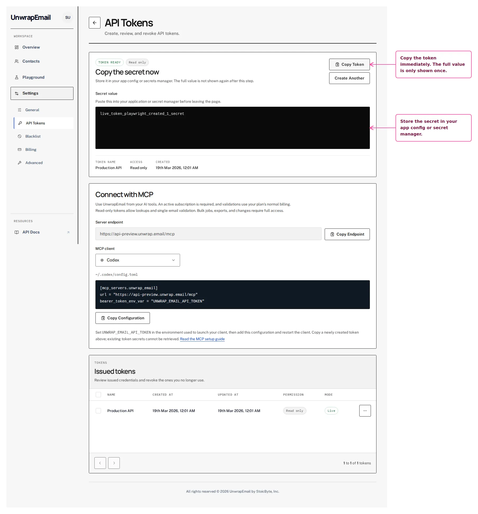 Create your first API token